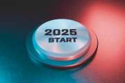 Abs 2025 year launch button - 3d rendered stylized image new years event. From 2024 to 2025. Modern style concept. No people.