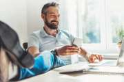 lucky bearded man makes business in the web at home