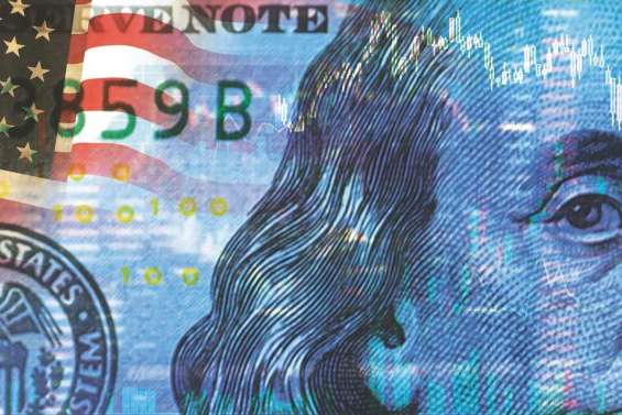 Closeup dollar on the background of a chart. U.S. economy. Decrease in profit. Recession. The economic crisis in America. 3d illustration