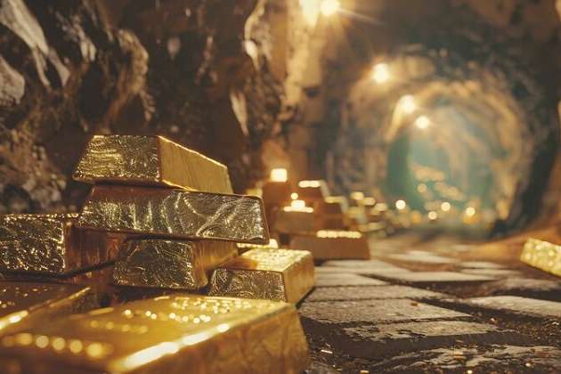 Gold bars are placed in gold mine, the discovery and increasing demand for gold, one of the world's most traded commodities and is vital to the economy
