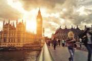 Dramatic sky over the Houses of Parliament at sunset