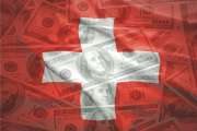 colorful waving swiss flag on a euro money background