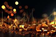 Focus on physical gold investment with trading data graphically represented behind