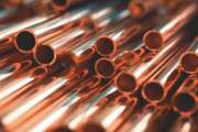 Close-up of copper pipes used in plumbing