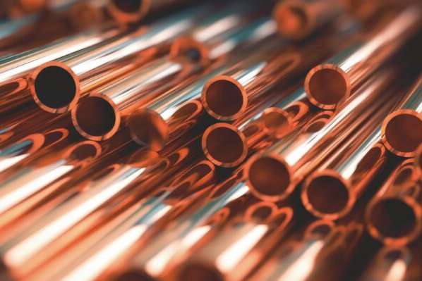 Close-up of copper pipes used in plumbing