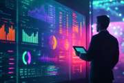 A businessman standing in front of a large presentation screen, analyzing sales data and discussing strategies for optimizing performance and driving revenue growth. Generative AI. hyper realistic --ar 16:9 --v 6.1 Job ID: 90fb7e8c-1e3f-4eab-8008-07d3b55b5f09