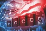 Oil Barrels with  falling oil price graph