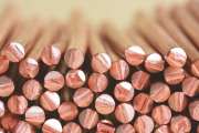 Electrical power cable close-up with selective focusCopper wire raw materials and metals industry and stock market concept