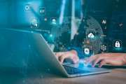 Businessman use computer global internet network connection for Digital Marketing, Financial, and banking, Digital link tech, technology AI, and big data. innovative technology IoT Internet of things.