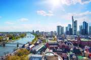 View of skyline at center business district in Frankfurt, Germany. Frankfurt is financial business center of Germany and Europe.