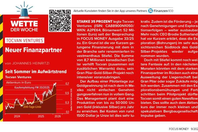 Tocvan&colon; FOCUS Money katapultiert Tocvan zur&uuml;ck auf die gro&szlig;e B&uuml;hne