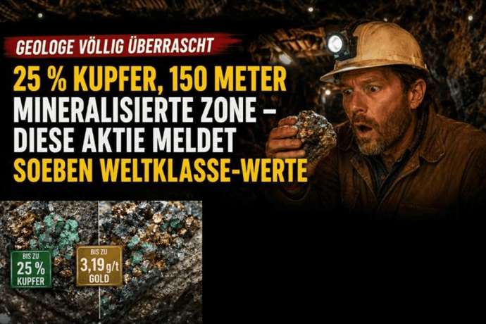 Geologe v&ouml;llig &uuml;berrascht&colon; 25 &percnt; Kupfer&comma; 150 Meter mineralisierte Zone &ndash; Diese Aktie meldet soeben Weltklasse-Werte